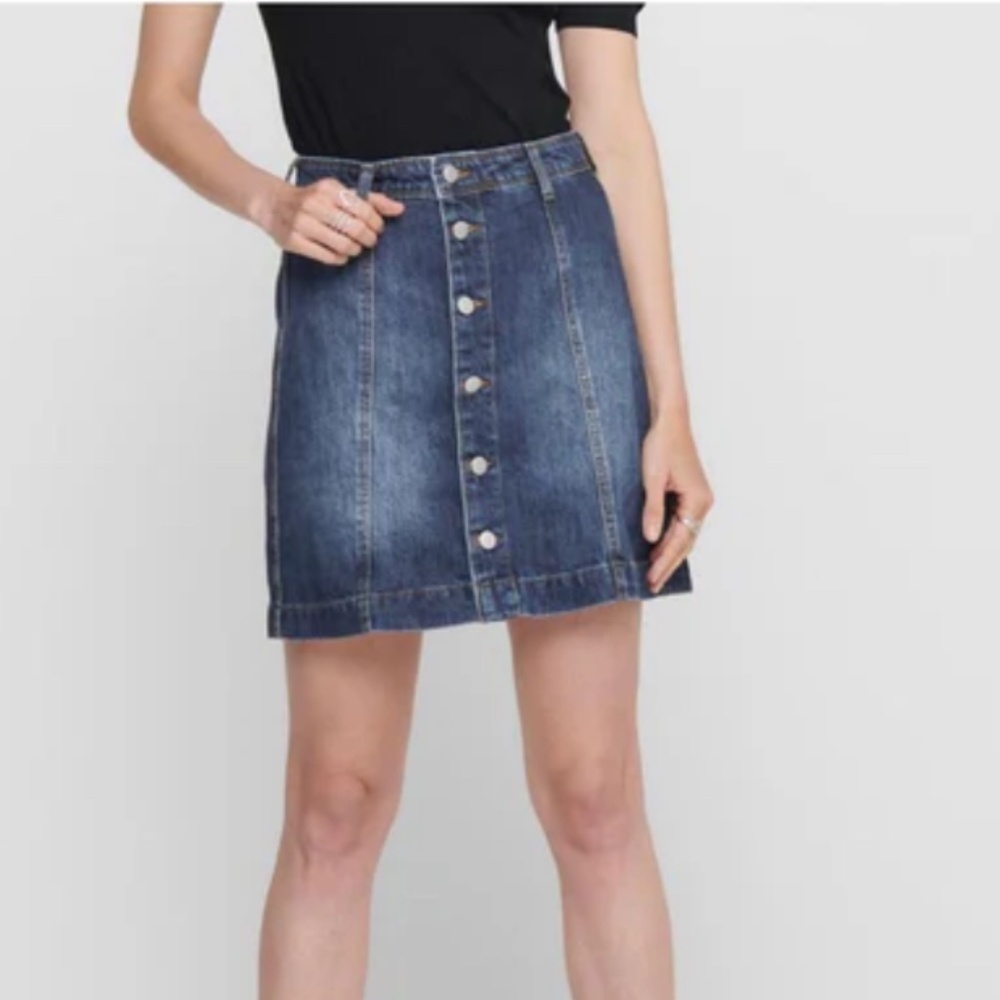 RES Denim Mini Skirt Jeans Denim Button down front Y2K Mid Wash Blue Sz 28